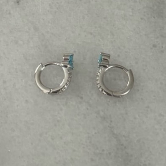 NEW STOCK Sterling Silver Crystal Turquoise Flower Huggie Hoop Mini Earrings - Picture 4 of 5